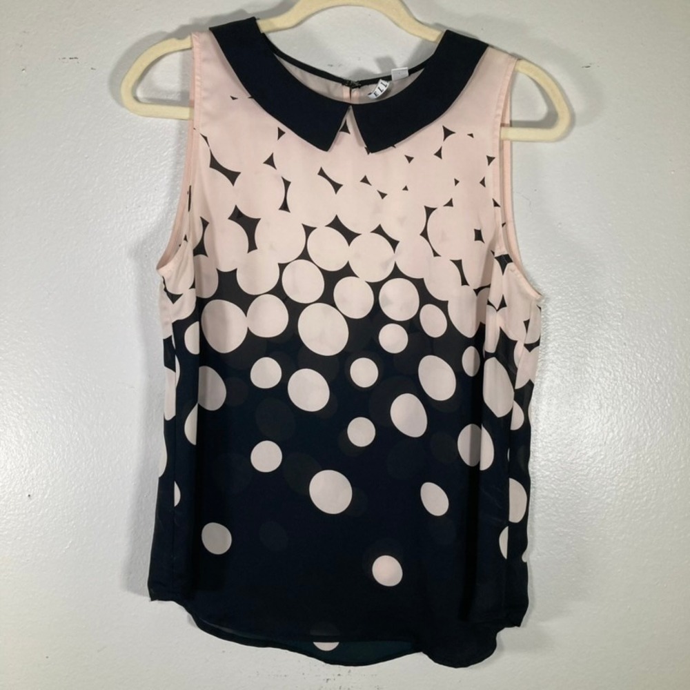Elle Womens M Ombre Dot Sleeveless Blouse Pink Black Peter Pan Collar Size M